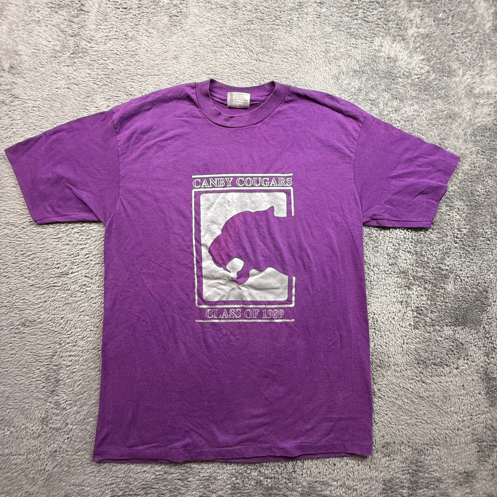Hanes T-Shirt Mens Large Purple Excellent Vintage 1989 Canby Cougars Class Tee